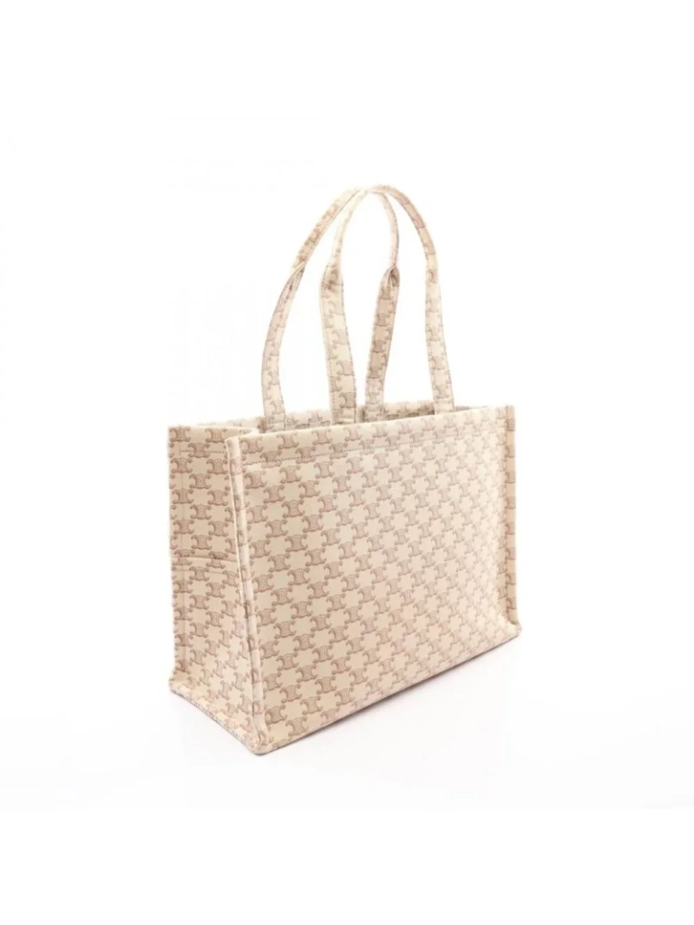 Celine Tote Bag Triomphe Large Cabas Thais Beige Brown Canvas Leather Cuir